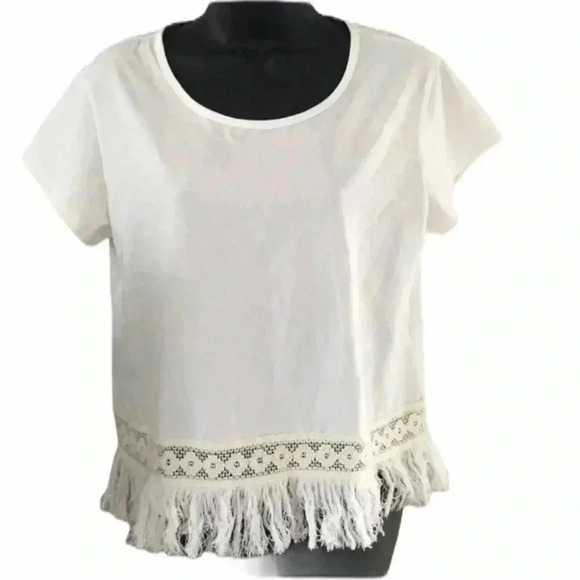 SHEIN White Fringe Bottom Tee Size L—C1 - Picture 1 of 5